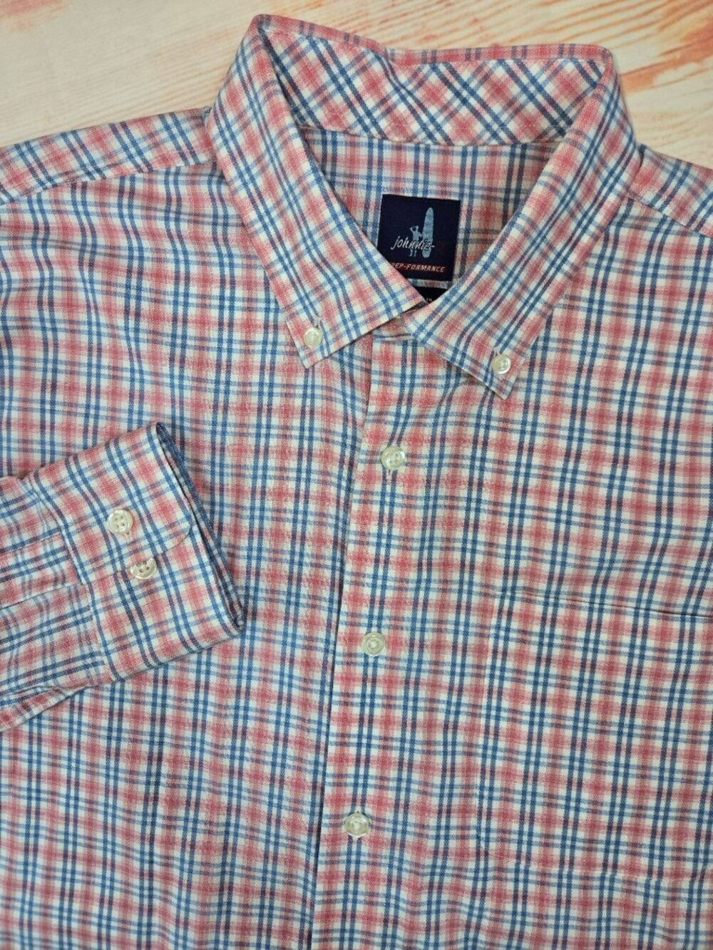 Johnnie-O Prep-Formance Salmon Plaid Button-Down Shirt Large